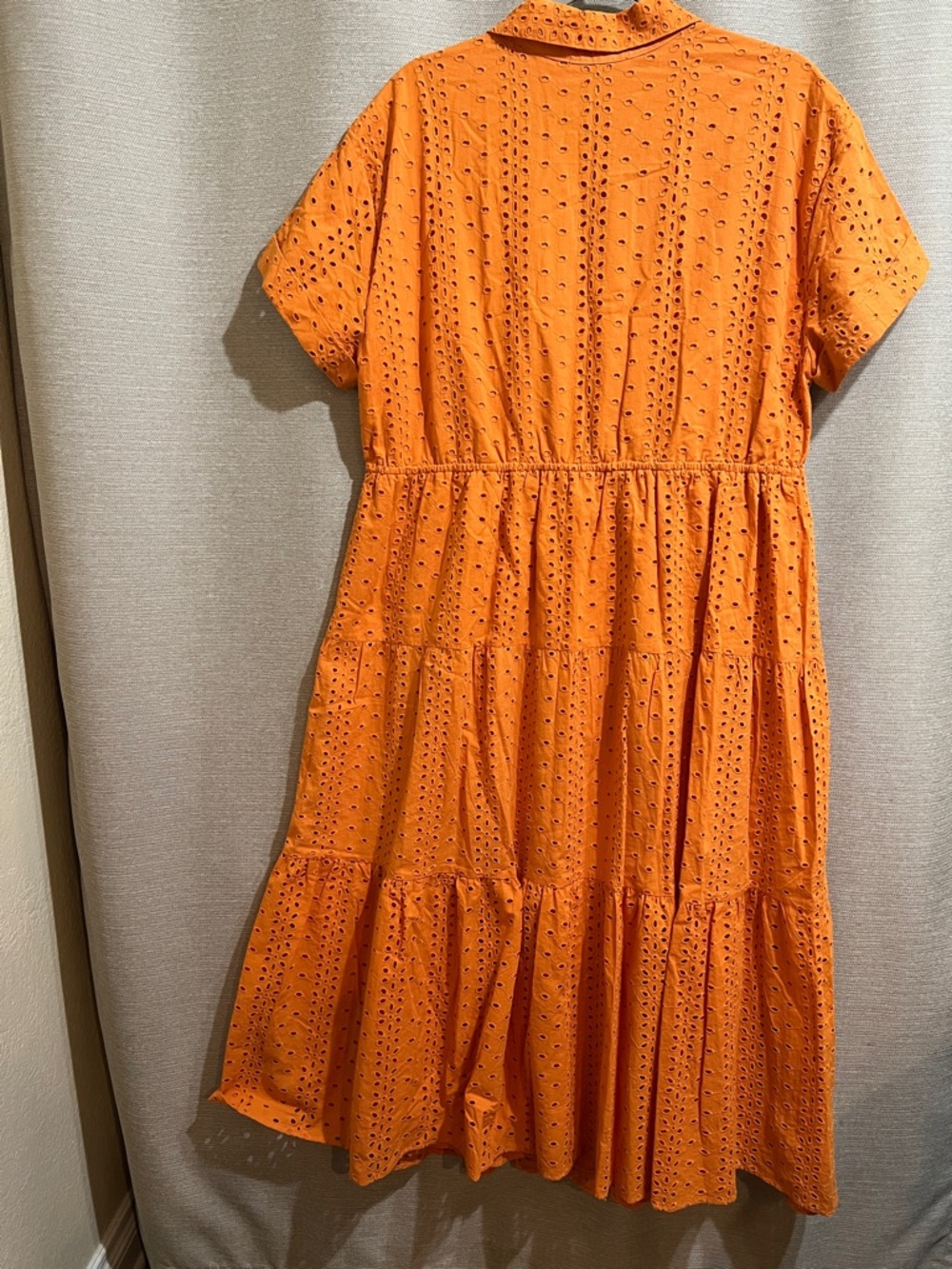 ELOQUII Elements Orange Cotton Eyelet Tiered Midi Dress Size 16 Boho Cottagecore - Picture 3 of 9